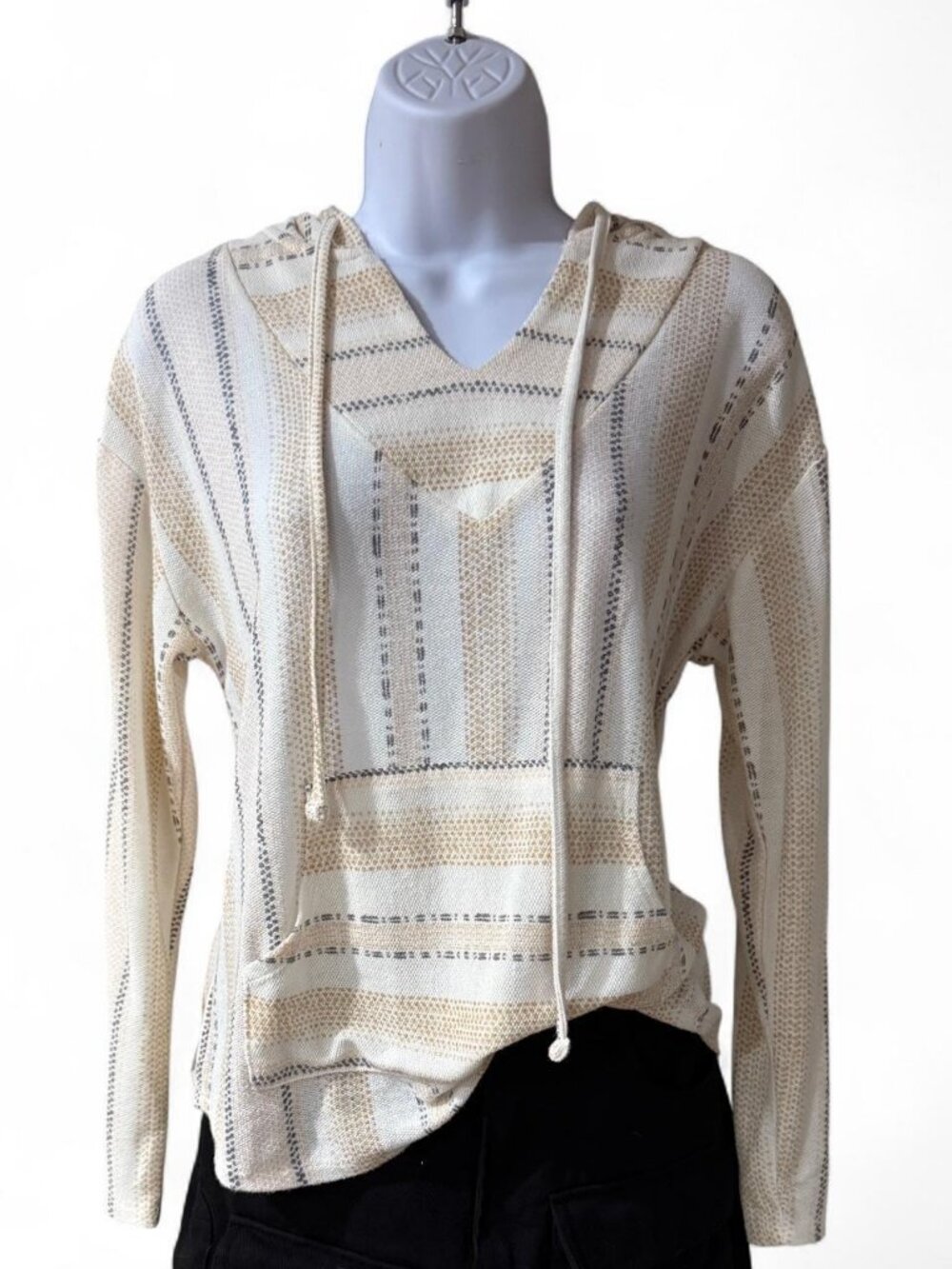 Cream Tan Sheer Striped Hoodie M